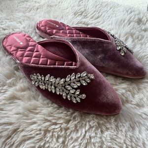 Birdies The Swan Pink Jeweled Raspberry Velvet Pointed-Toe Flats 7.5M New